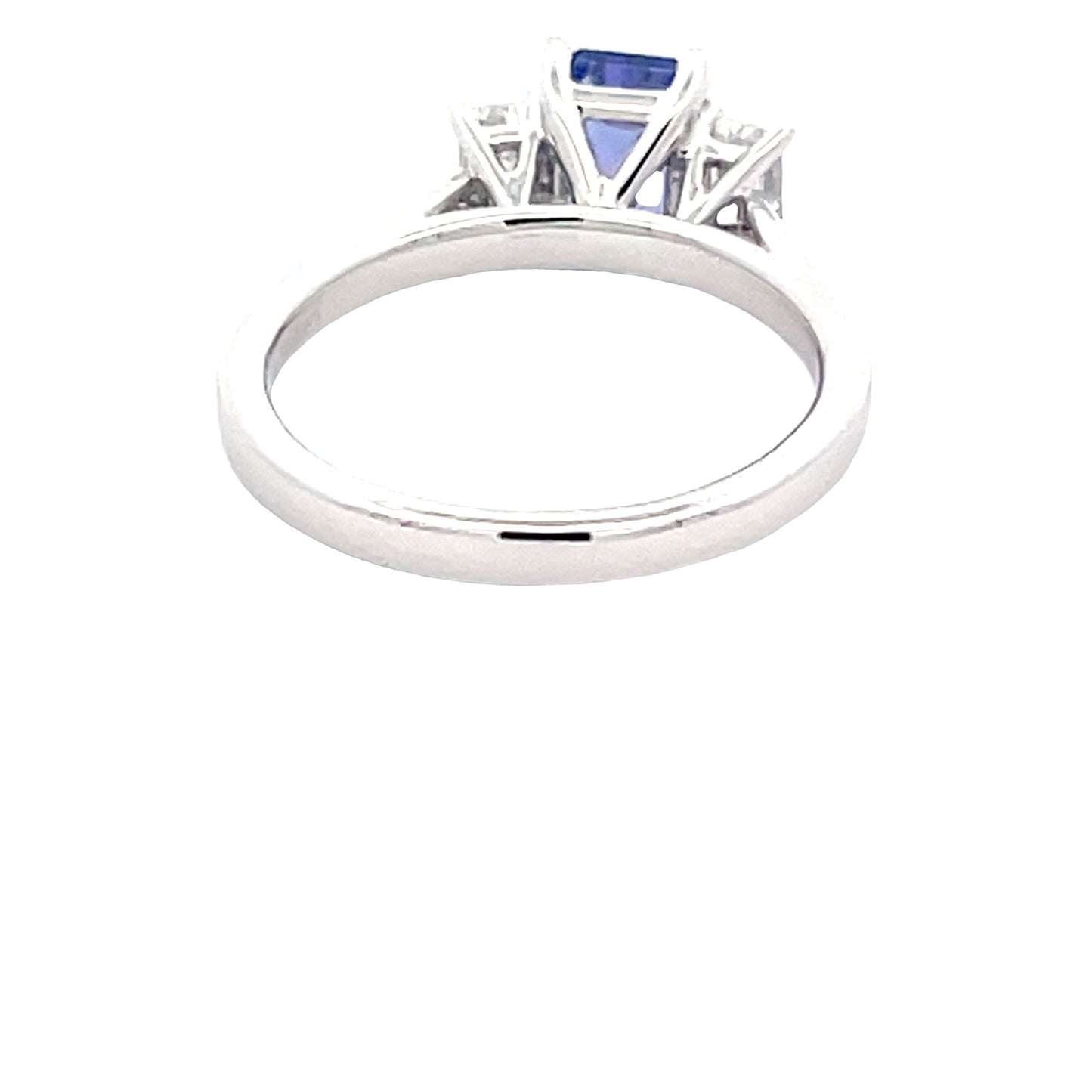 Octagonal Shaped Tanzanite and emerald cut diamond 3 stone ring