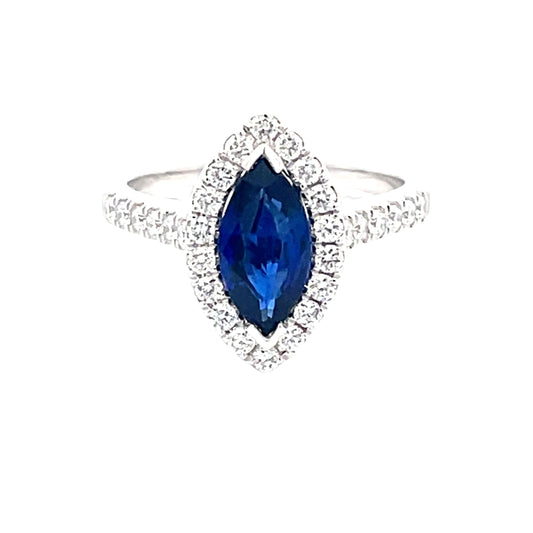 Marquise Shaped sapphire and Diamond Halo Cluster Ring