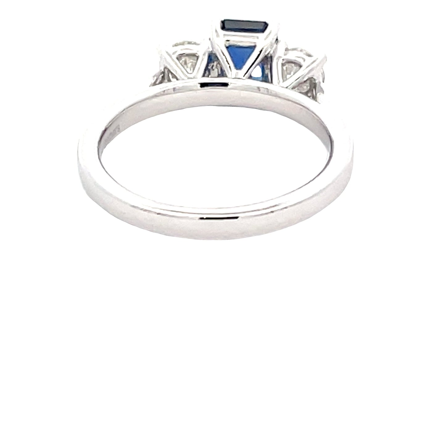 Octagonal Sapphire and round brilliant cut diamond 3 stone ring