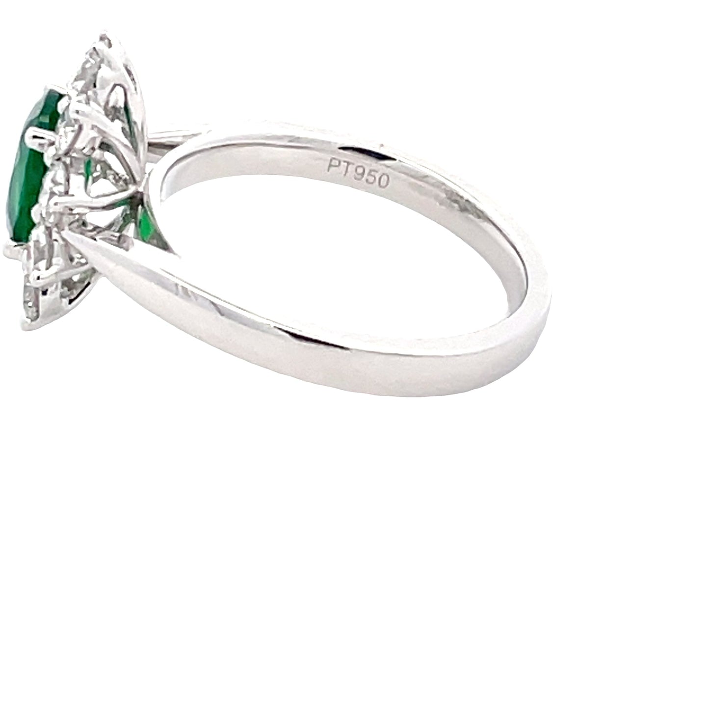 Oval Emerald and Round brilliant cut diamond cluster ring