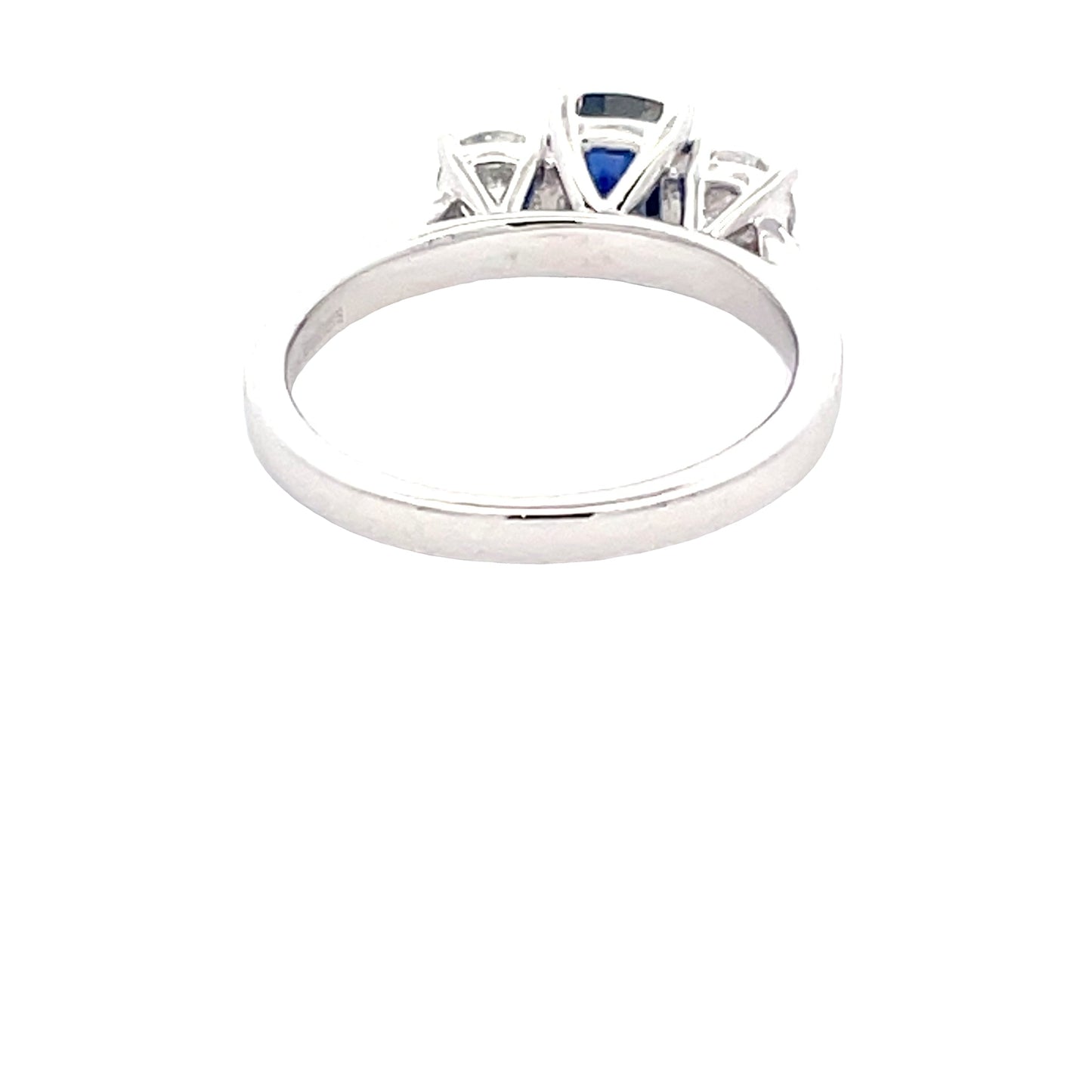 Cushion Shaped sapphire and round Brilliant Cut Diamond 3 Stone Ring