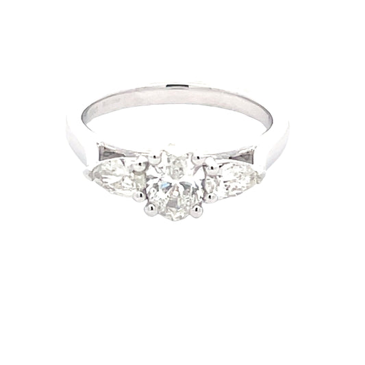 Aurora Oval and Pear Shaped Diamond 3 Stone ring - 1.00cts