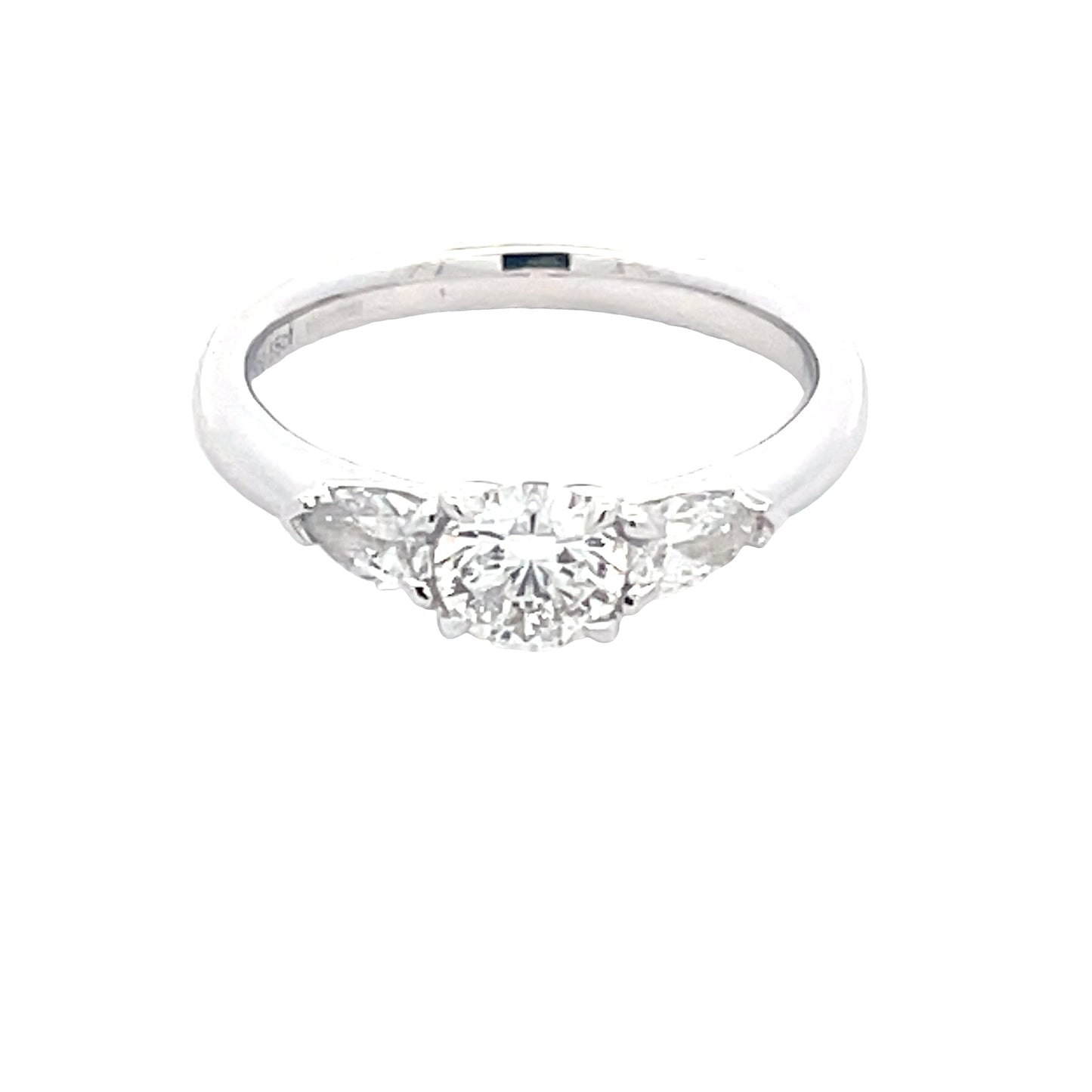 Aurora Round and Pear Shaped Diamond 3 Stone Ring - 0.89cts