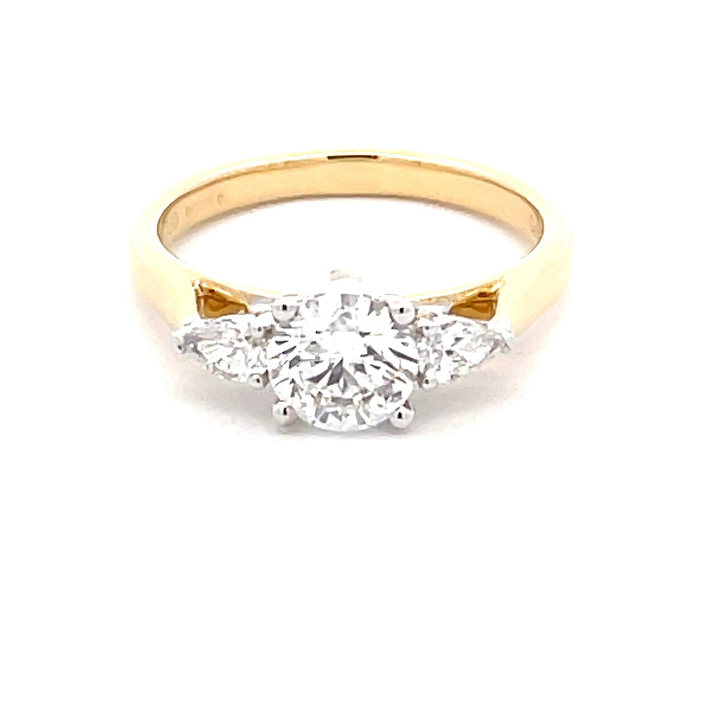 Round Brilliant and Pear Shaped Diamond 3 Stone Ring - 1.30cts