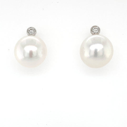 Akoya Pearl and Round Brilliant Cut Diamond Earrings  Gardiner Brothers   