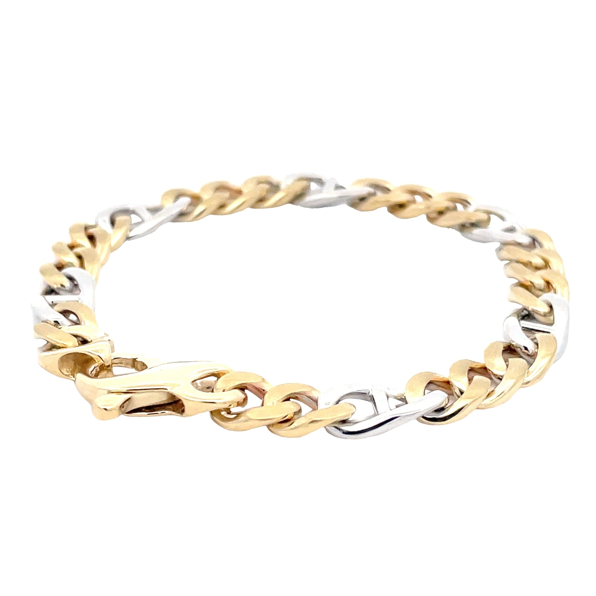 Yellow and White Gold Fancy Curb Link Bracelet  Gardiner Brothers   