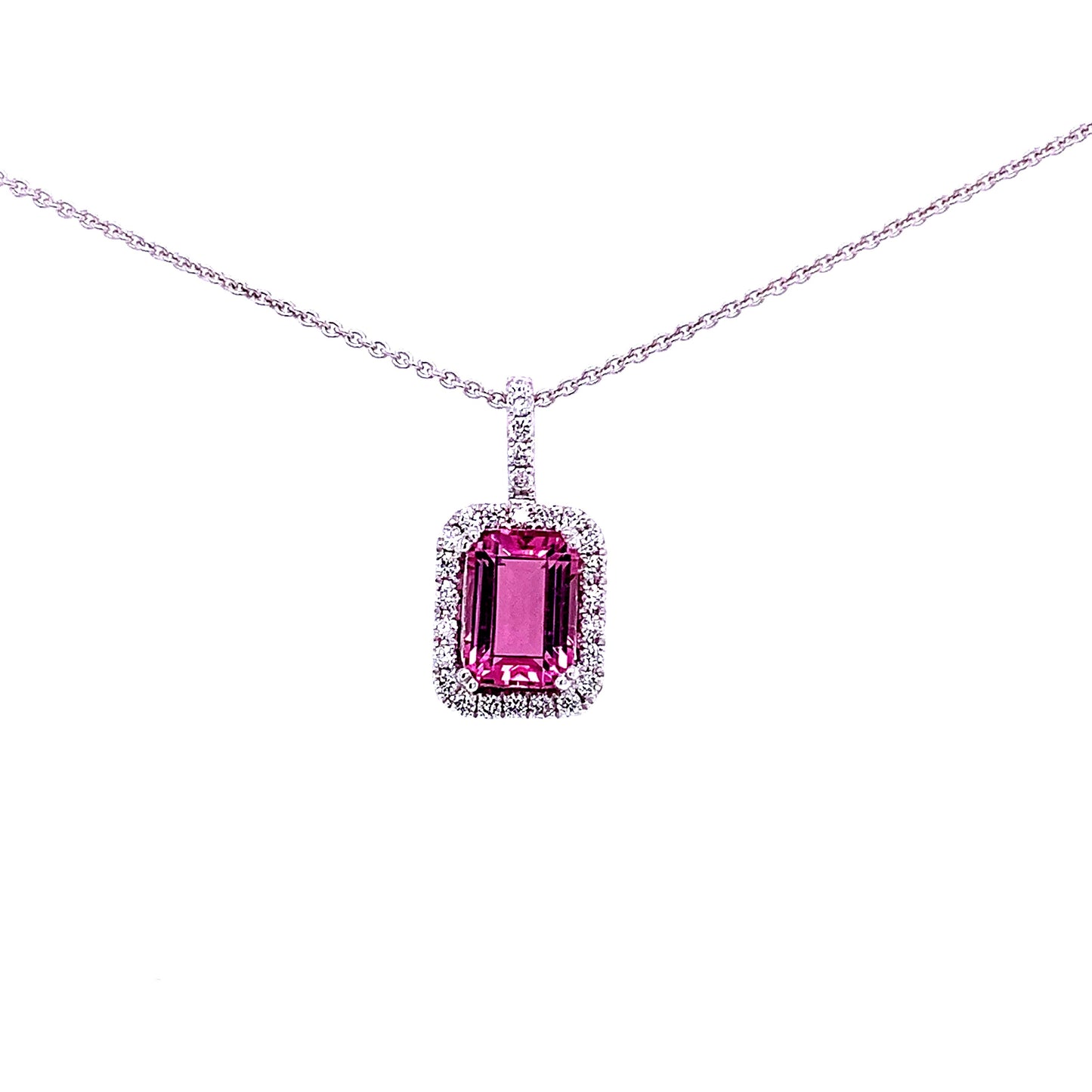 Pink Tourmaline and Diamond Halo Pendant  Gardiner Brothers