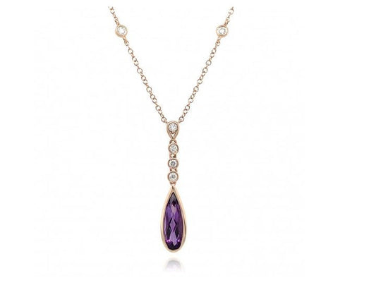 Rose Gold, Amethyst and Diamond Drop Pendant  Gardiner Brothers   