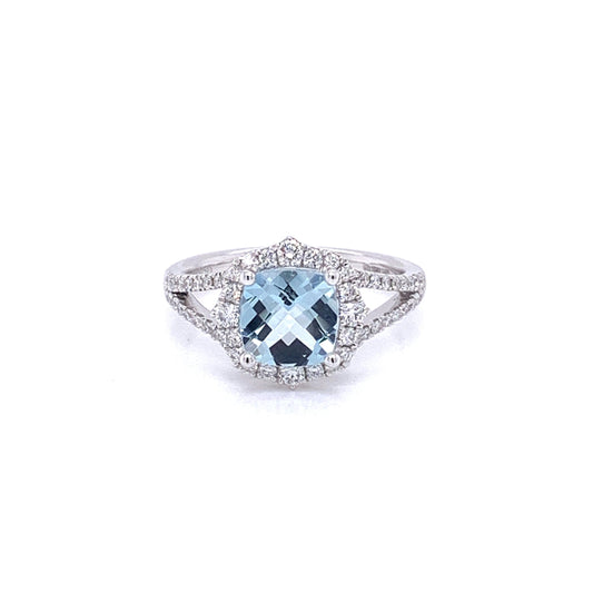 Aquamarine and Diamond Halo Ring  Gardiner Brothers