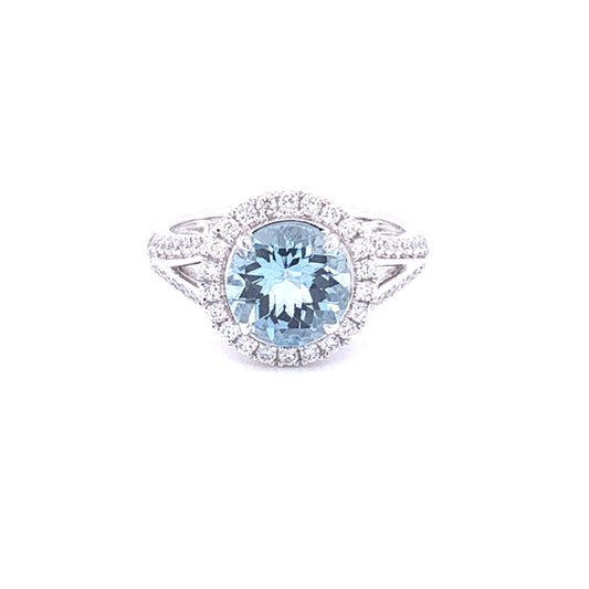 Aquamarine and Diamond Halo Ring  Gardiner Brothers