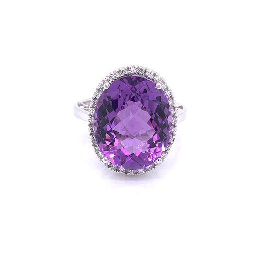 Amethyst and Diamond Halo Style Ring  Gardiner Brothers