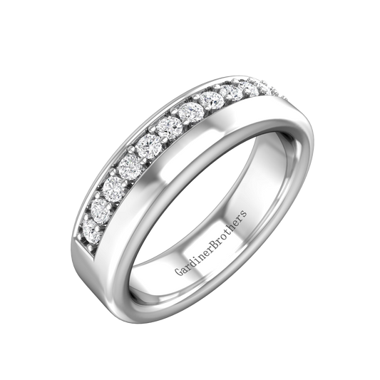 Half Pavé Set Round Brilliant Cut Diamond Off-set Wedding Band  Gardiner Brothers   