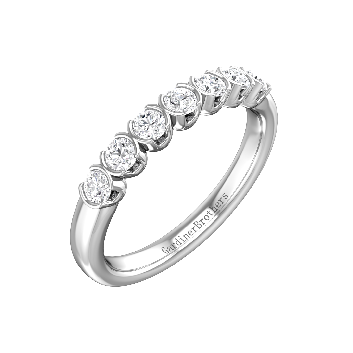 DIAMOND SET 7 STONE HALF RUB-OVER STYLE WEDDING BAND  Gardiner Brothers   