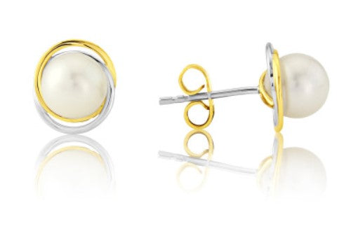 Yellow and White Gold Pearl Swirl Earrings  Gardiner Brothers