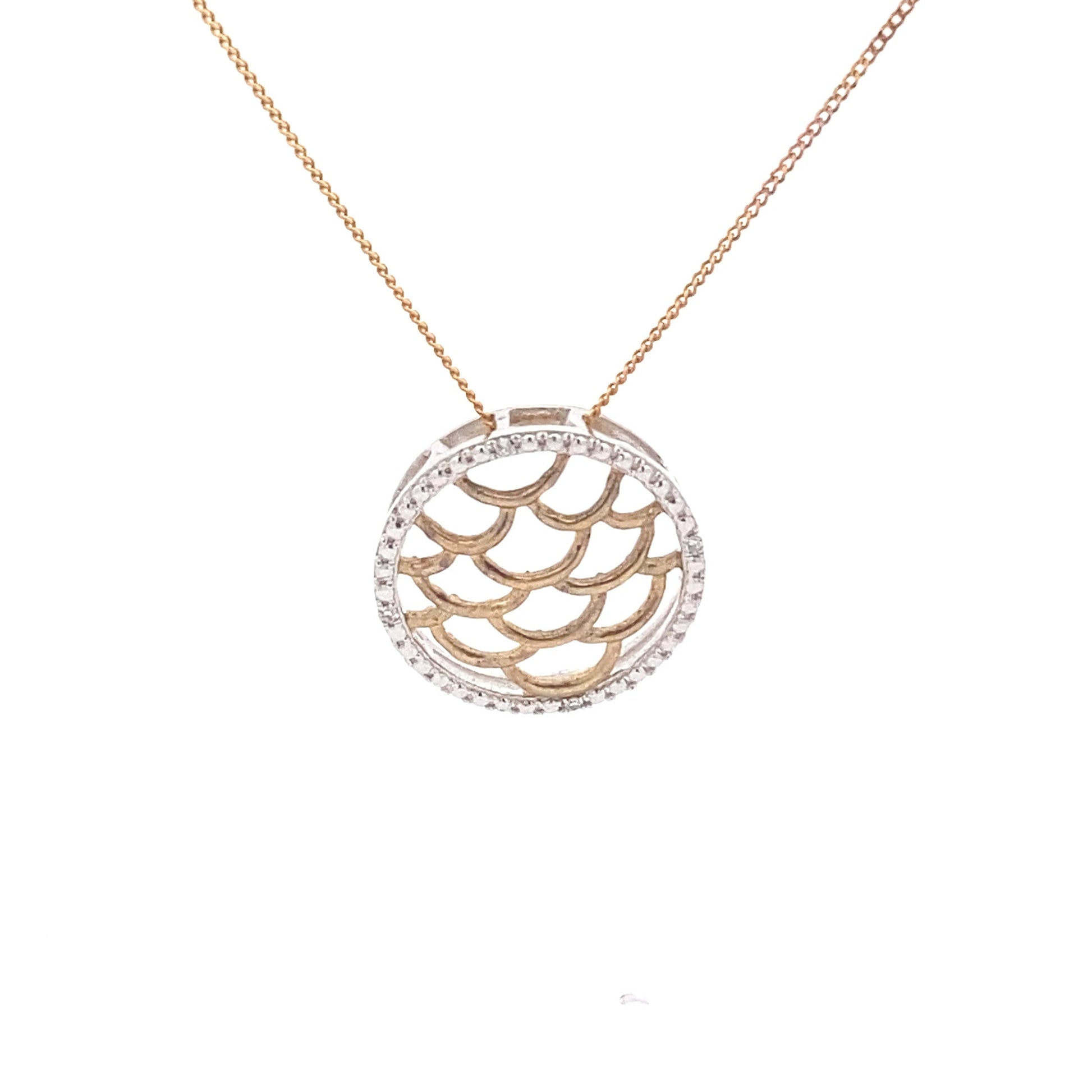 Yellow and White Gold Diamond Mesh Pendant  Gardiner Brothers