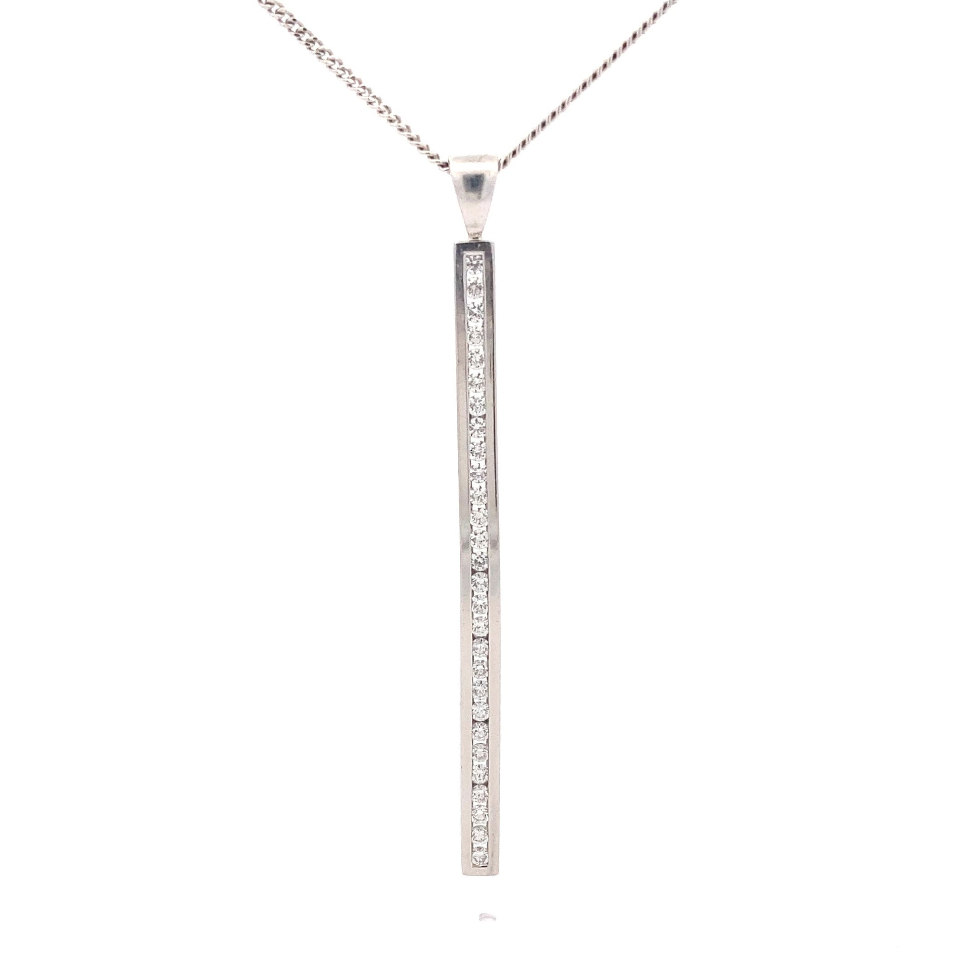 White Gold Round Brilliant Cut Diamond Stick Pendant  Gardiner Brothers