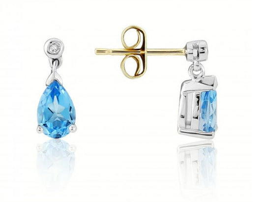 Pear Shaped Blue Topaz and Round Brilliant Cut Diamond Earrings  Gardiner Brothers